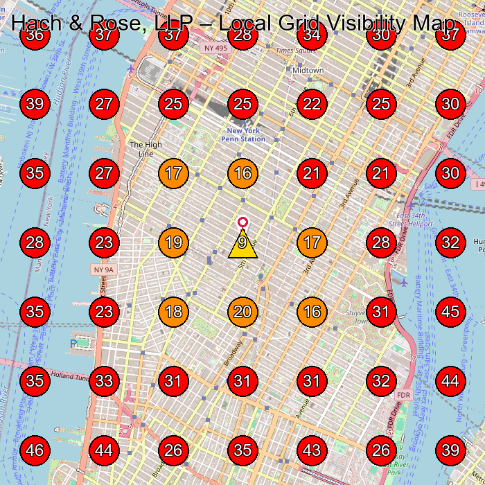 Hach & Rose, LLP GeoGrid visibility map for Personal Injury Attorney in New York